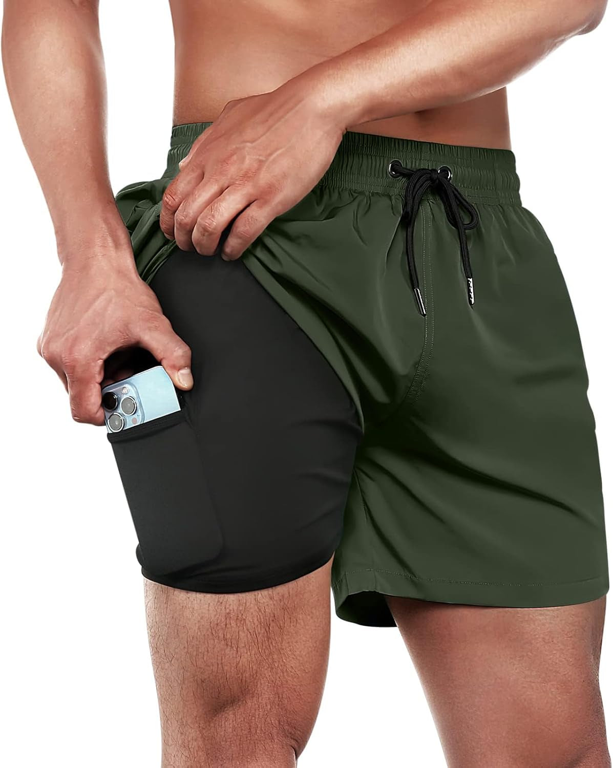 Elevate Your Beach Style with Men's Quick Dry Swim Trunks - 5 Inch Inseam with Comfortable Compression Liner and Secure Zipper Pocket