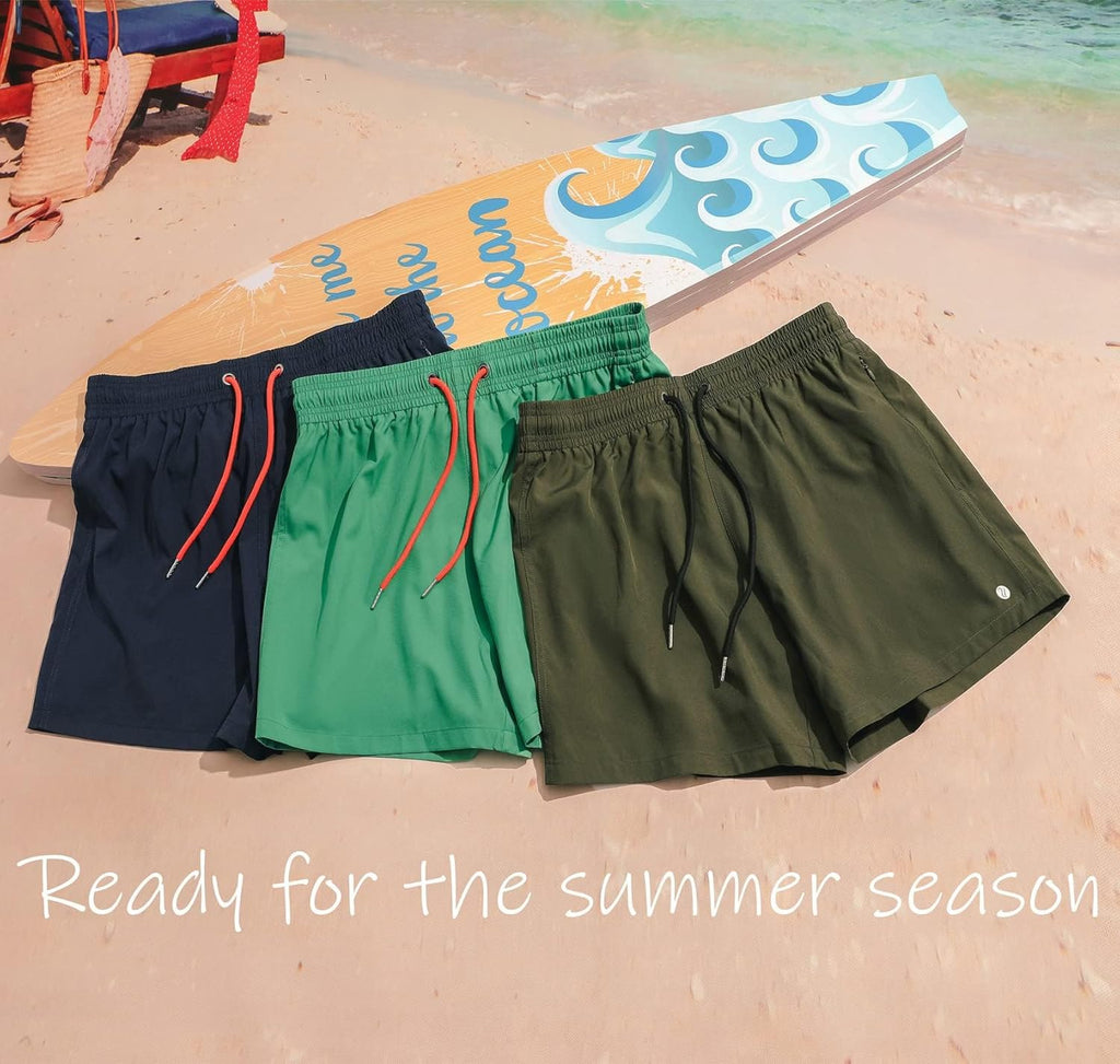 Elevate Your Beach Style with Men's Quick Dry Swim Trunks - 5 Inch Inseam with Comfortable Compression Liner and Secure Zipper Pocket